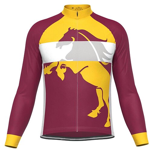 

21Grams Men's Cycling Jersey Long Sleeve Bike Top with 3 Rear Pockets Mountain Bike MTB Road Bike Cycling Breathable Quick Dry Moisture Wicking Reflective Strips Burgundy Graphic Polyester Spandex