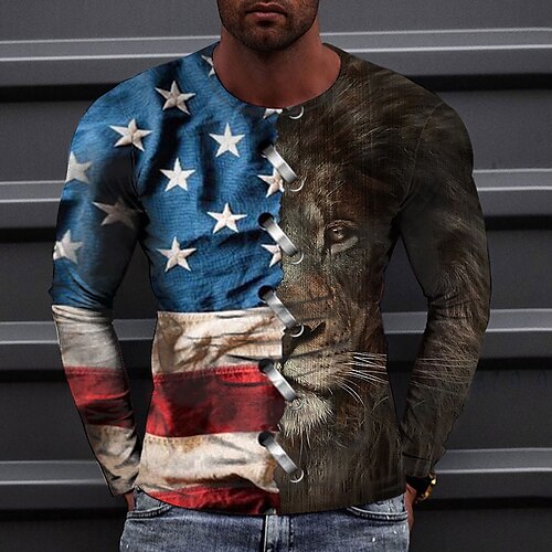 

Men's T shirt Tee Tee Graphic Round Neck Gray Long Sleeve 3D Print Casual Daily Print Tops Fashion Designer Comfortable Big and Tall