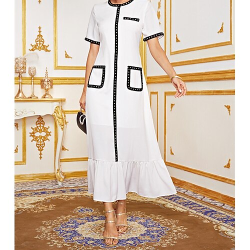 

Women's Party Dress Casual Dress Maxi long Dress White Short Sleeve Print Chiffon Spring Summer Crew Neck Stylish Elegant Luxurious Hot Boom Sale Dress S M L XL