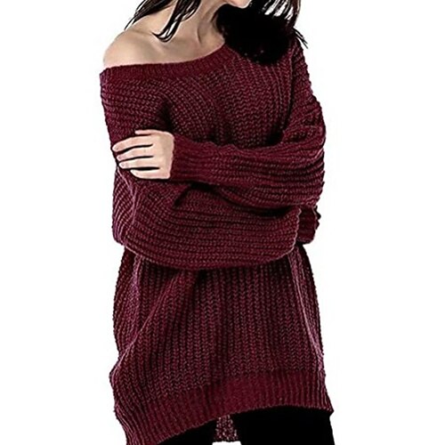 

Women's Pullover Sweater jumper Jumper Cable Knit Knitted Pure Color Crew Neck Stylish Casual Outdoor Going out Winter Fall Wine White One-Size / Cotton / Long Sleeve / Cotton / Regular Fit