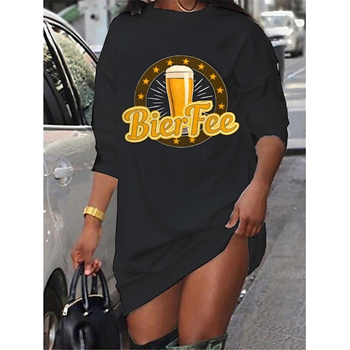 

Women's Shift Dress Short Mini Dress Black Long Sleeve Print Letter Print Fall Winter Crew Neck Casual Fashion 2022 S M L XL XXL 3XL