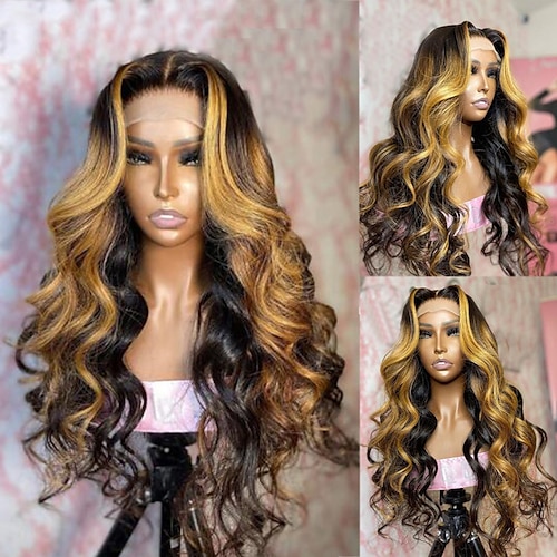 

Remy Human Hair 13x4 Lace Front Wig Free Part Brazilian Hair Body Wave Wavy Multi-color Wig 130% 150% Density with Baby Hair Highlighted / Balayage Hair Natural Hairline 100% Virgin Pre-Plucked For