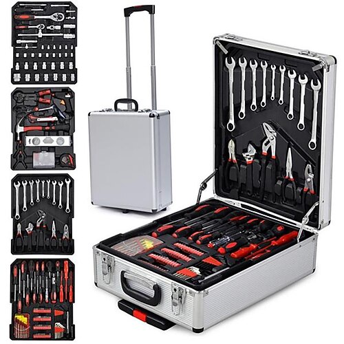 

799pcs Household Tool Set with Aluminum Trolley Case, Auto Repair Tool Kit Toolbox and Wheels
