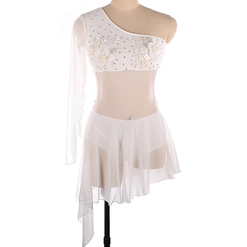 

Figure Skating Dress Women's Girls' Ice Skating Dress White High Elasticity Training Competition Skating Wear Long Sleeve Ice Skating Figure Skating / Winter