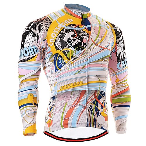 

21Grams Men's Cycling Jersey Long Sleeve Bike Top with 3 Rear Pockets Mountain Bike MTB Road Bike Cycling Breathable Quick Dry Moisture Wicking Reflective Strips Rosy Pink Skull Stripes Polyester