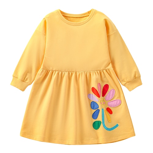 

Kids Little Girls' Dress Floral A Line Dress Daily Print Yellow Above Knee Long Sleeve Princess Sweet Dresses Fall Winter Regular Fit 1pcs 2-6 Years