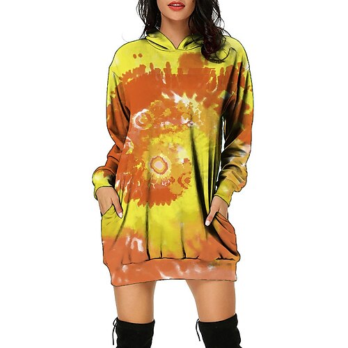 

Women's Hoodie Dress Tie Dye Front Pocket Print Daily Sports 3D Print Active Streetwear Hoodies Sweatshirts Green Blue Purple