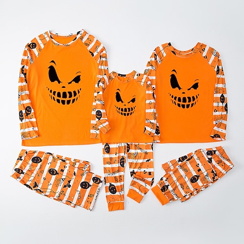 

Family Look Halloween Pajamas Skull Daily Orange Long Sleeve Daily Matching Outfits