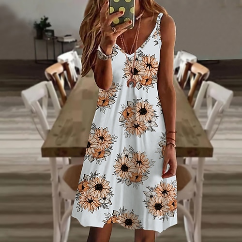 

Women's Casual Dress Short Mini Dress Light Pink Green White Black Blue Sleeveless Print Print Spring Summer V Neck 2022 M L XL XXL