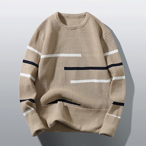 

Men's Pullover Sweater Jumper Waffle Knit Cropped Knitted Color Block Crew Neck Casual Daily Outdoor Fall Winter Gray Wine M L XL / Long Sleeve / Long Sleeve / Geometric / Slim