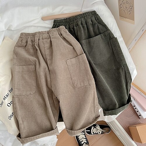 

Kids Boys Pants Green khaki Solid Colored Fall Winter Active Daily 2-6 Years