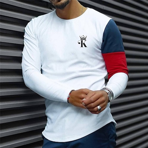 

Men's Unisex T shirt Tee Color Block Letter Graphic Prints Crew Neck White 3D Print Outdoor Street Long Sleeve Print Clothing Apparel Basic Sports Casual Classic