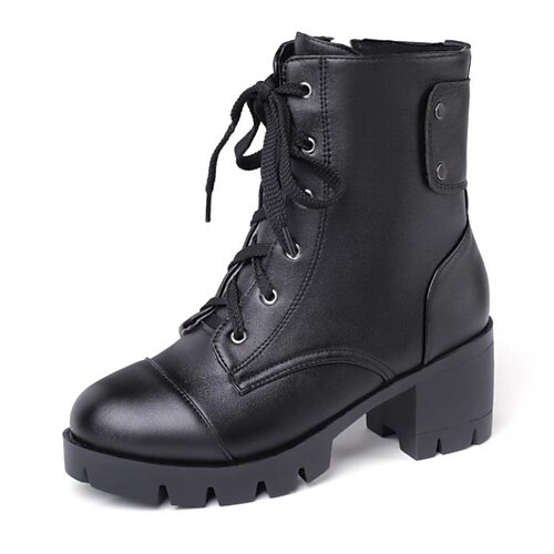 

Women's Boots Daily Combat Boots Lace Up Boots Booties Ankle Boots Winter Block Heel Round Toe Classic PU Leather Zipper Solid Colored Black Beige