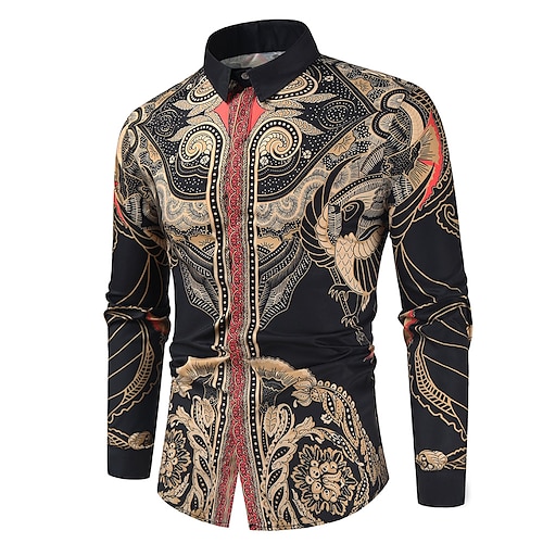

Men's Shirt Graphic Shirt Geometric Classic Collar Black Party Casual Long Sleeve Print Clothing Apparel Designer Ethnic Style Casual