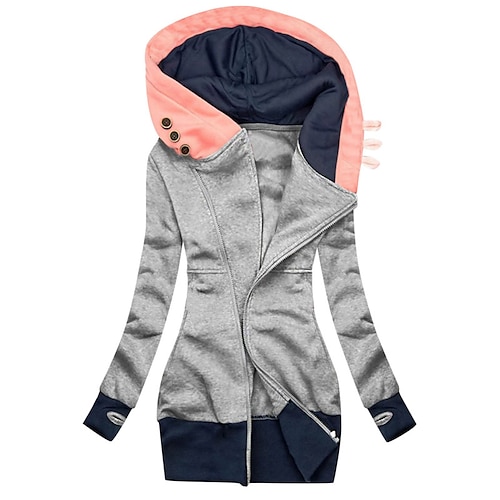 

Women's Casual Jacket Hoodie Jacket Warm Breathable Outdoor Daily Wear Vacation Going out Pocket Print Zipper Hoodie Active Sports Comfortable Street Style Color Block Regular Fit Outerwear Long