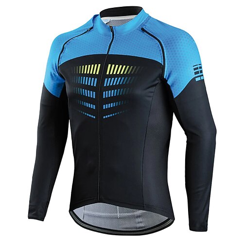 

21Grams Men's Cycling Jersey Long Sleeve Bike Top with 3 Rear Pockets Mountain Bike MTB Road Bike Cycling Breathable Quick Dry Moisture Wicking Reflective Strips Black Blue Color Block Geometic