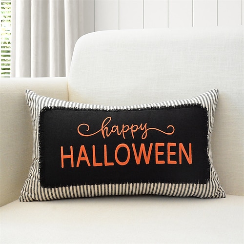 

Halloween Throw Pillow Cover Embroidery Plaid Farmhouse Square Quality Pillow Case for Bedroom Livingroom Cushion Cover