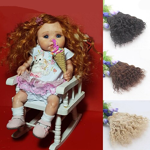 

7inch SD BJD Doll Hair Wigs Heat Resistant Fiber Long Curly Natural Color Doll Wig BJD Doll Wig for BJD/SD Doll