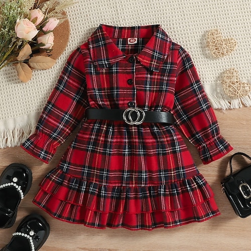 

vestido de menina xadrez diário vermelho manga longa vestidos bonitos 1 peça 2-6 anos