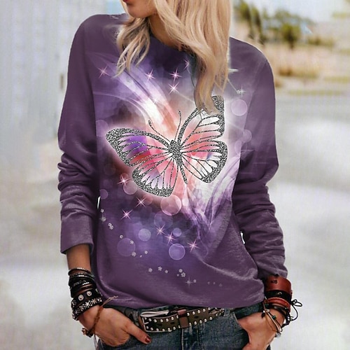 

Women's Sweatshirt Pullover Butterfly Sparkly Print Crew Neck Daily Sports 3D Print Active Streetwear Hoodies Sweatshirts Green Black Blue