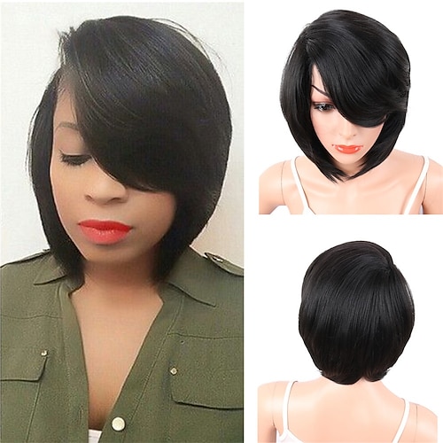 

Synthetic Wig Straight With Bangs Machine Made Wig Short Natural Black #1B Synthetic Hair Women's Soft Party Easy to Carry Black / Daily Wear / Party / Evening / Daily