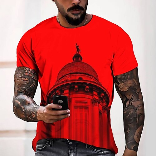 

Men's T shirt Tee Tee Graphic Round Neck Red Short Sleeve 3D Print Casual Daily 3D Print Tops Fashion Cool Designer Comfortable / Summer / Summer