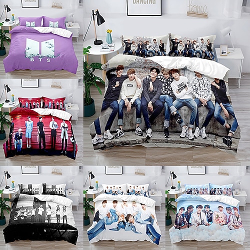 

BTS Duvet Cover Set Quilt Bedding Sets Comforter Cover,Queen/King Size/Twin/Single(Include 1 Duvet Cover, 1 Or 2 Pillowcases Shams) 3D Digtal Print