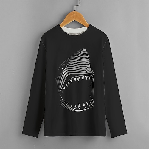 

Kids Boys T shirt Animal Outdoor 3D Print Long Sleeve Crewneck Active 3-12 Years Winter Black