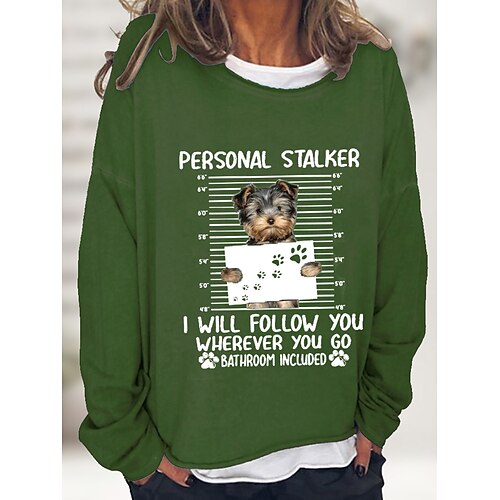 

Women's Pullover Crew Neck Dog Letter Print Casual Daily Hot Stamping Basic Casual Hoodies Sweatshirts Loose Fit Green Black