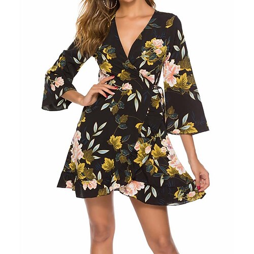 

Women's A Line Dress Swing Dress Short Mini Dress White Black Yellow Dark Blue Red Long Sleeve Print Print Fall Winter V Neck Stylish Casual 2022 S M L XL