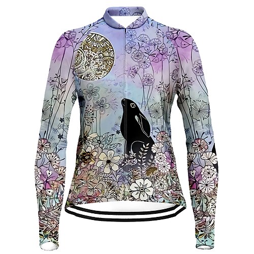 

21Grams Women's Cycling Jersey Long Sleeve Bike Top with 3 Rear Pockets Mountain Bike MTB Road Bike Cycling Breathable Quick Dry Moisture Wicking Reflective Strips Rosy Pink Rabbit Floral Botanical