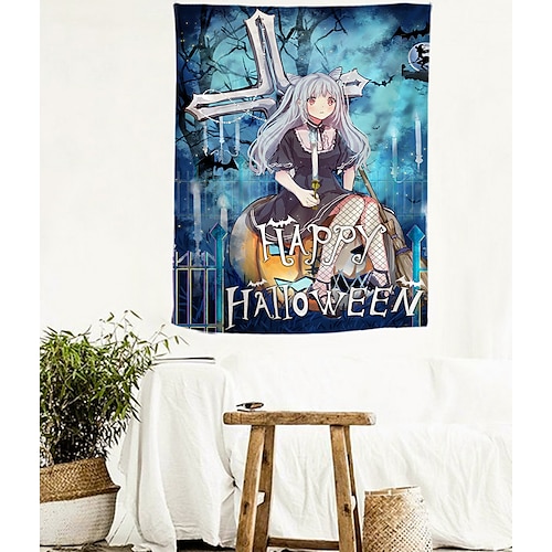 

Halloween Blacklight UV Reactive Wall Tapestry Art Decor Blanket Curtain Hanging Home Bedroom Decoration Polyester Skull