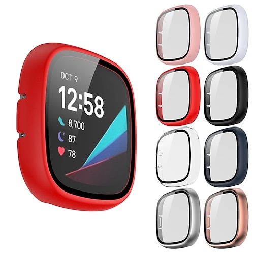 

Lot de 2 boîtiers de montre avec protection d'écran compatible avec Fitbit Versa 3 / Sense résistant aux rayures ultra-mince tout autour de protection en verre trempé / coque de montre PC