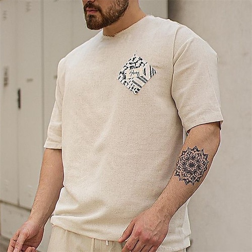 

Men's T shirt Tee Hot Stamping Graphic Patterned Crew Neck Street Daily Short Sleeve Tops Casual Fashion Comfortable Khaki