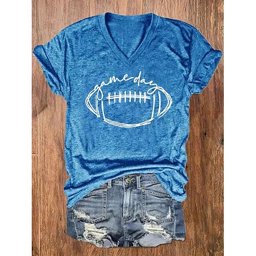 

Women's T shirt Tee Graphic Casual Daily T shirt Tee Short Sleeve Patchwork Print V Neck Basic White Black Blue S
