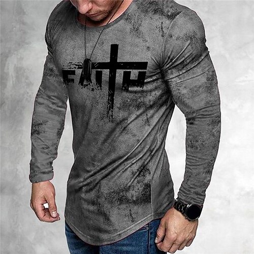 

Men's Unisex T shirt Tee 3D Print Graphic Prints Crew Neck Street Daily Print Long Sleeve Tops Designer Basic Casual Big and Tall Dark Gray