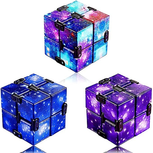 

Infinity Cube 3 Pieces Fidget Cube Toy Set Stress Anxiety Relief for Adults Hand-Held Magic Puzzle Flip Cube Fidget Toys Cube for ADD ADHD Killing Time Galaxy Space