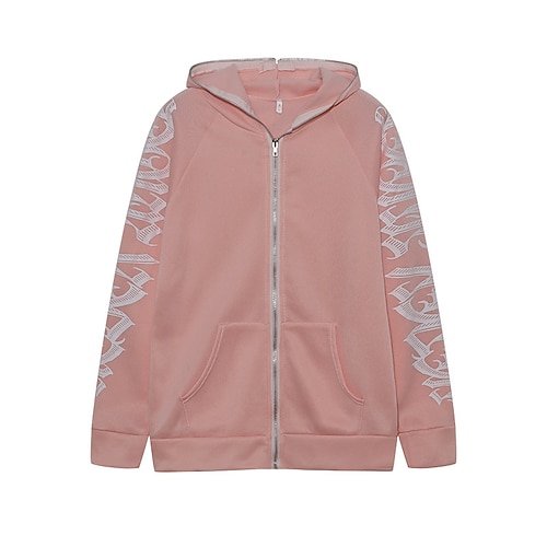 

Women's Hoodie Jacket Windproof Warm Outdoor Street Sport Going out Embroidered Zipper Pocket Embroidery Zipper Hoodie Vintage Street Style Letter Regular Fit Outerwear Long Sleeve Winter Fall Black