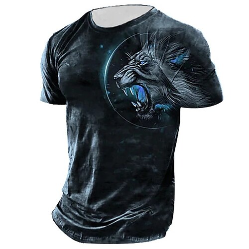 

Men's Unisex T shirt Tee Animal Graphic Prints Crew Neck Navy Blue Short Sleeve 3D Print Outdoor Street Print Tops Vintage Sports Casual Big and Tall / Summer / Summer