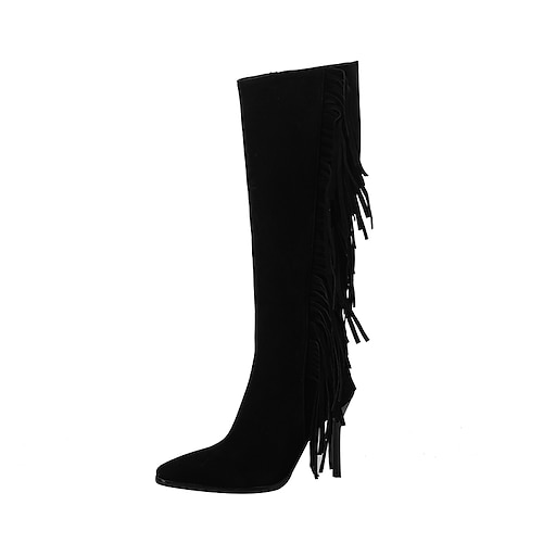 

Women's Boots Suede Shoes Heel Boots Knee High Boots Tassel Stiletto Heel Pointed Toe Casual Minimalism Daily Work Suede Zipper Fall Winter Solid Colored Black Army Green