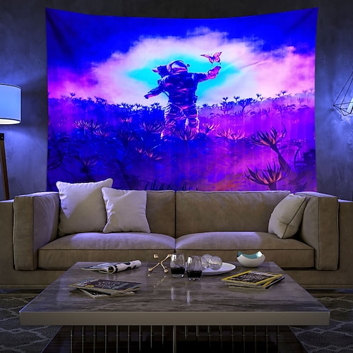 

Blacklight UV Reactive Wall Tapestry Astronaut Art Decor Blanket Curtain Hanging Home Bedroom Decoration Polyester