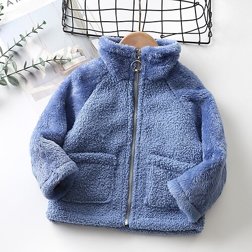 

Kids Boys Fleece Jacket Long Sleeve Blue Fall Winter Fleece Full-Zip Jacket