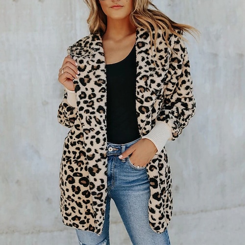 

Women's Hoodie Jacket Warm Breathable Outdoor Daily Wear Vacation Going out Patchwork Pocket Cardigan Turndown Active Modern Comfortable Street Style Leopard Loose Fit Outerwear Long Sleeve Winter