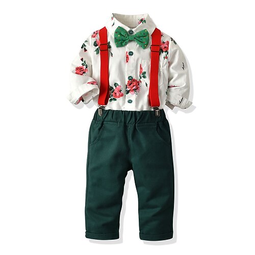 

Kids Boys Shirt Pants Clothing Set 2 Pieces Long Sleeve White Floral Print Vacation Fashion Preppy Style 2-6 Years