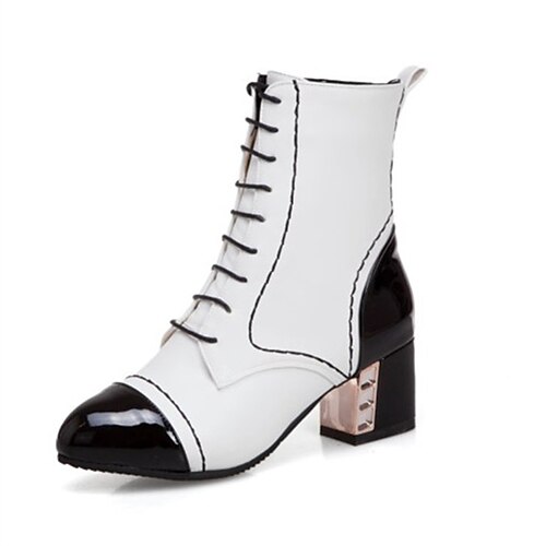 

Women's Boots Daily Lace Up Boots Booties Ankle Boots Winter Lace-up Chunky Heel Pointed Toe Minimalism PU Leather Lace-up Solid Colored Black Yellow White
