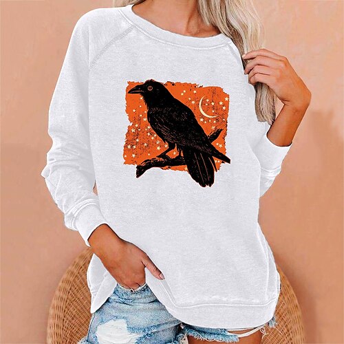 

Women's Sweatshirt Pullover Bird Print Halloween Weekend Hot Stamping Active Streetwear Clothing Apparel Hoodies Sweatshirts White Black