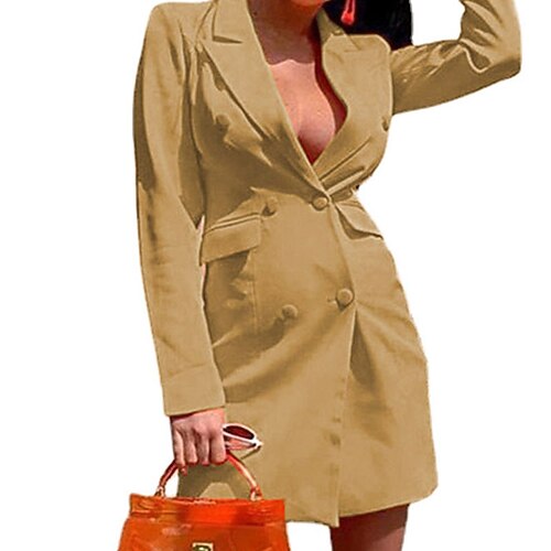 

Women's Blazer Dress Sheath Dress Short Mini Dress Black Purple Dark Green Khaki Dark Blue Orange Long Sleeve Pure Color Pocket Button Fall Winter Shirt Collar Stylish Mature 2022 S M L XL XXL 3XL