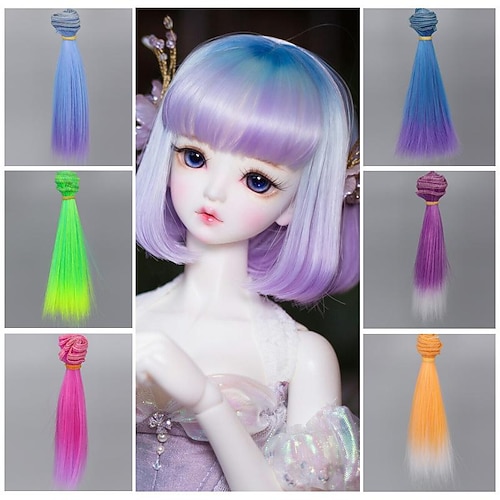 

Straight Doll Hair Wefts Synthetic Hair Extensions for Toys bjd sd doll wig gradient hair row diy straight hair multi-color thickening 15cm