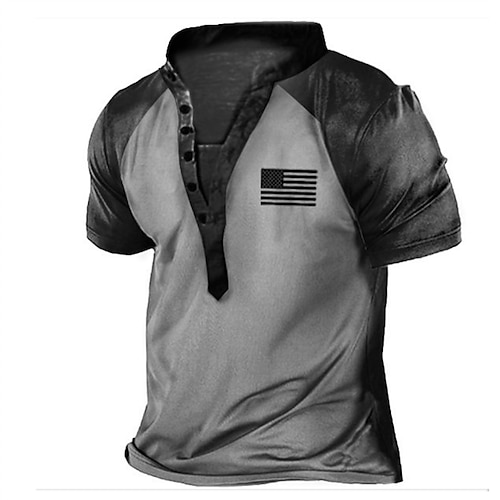 

Men's T shirt Tee Henley Shirt Tee 3D Print Graphic National Flag Plus Size Stand Collar Daily Sports Patchwork Button-Down Short Sleeve Tops Designer Basic Casual Big and Tall Blue Gray Pink