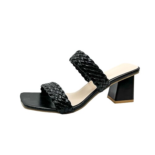 

Women's Sandals Daily Summer Chunky Heel PU Leather Loafer Solid Colored Black Brown Beige